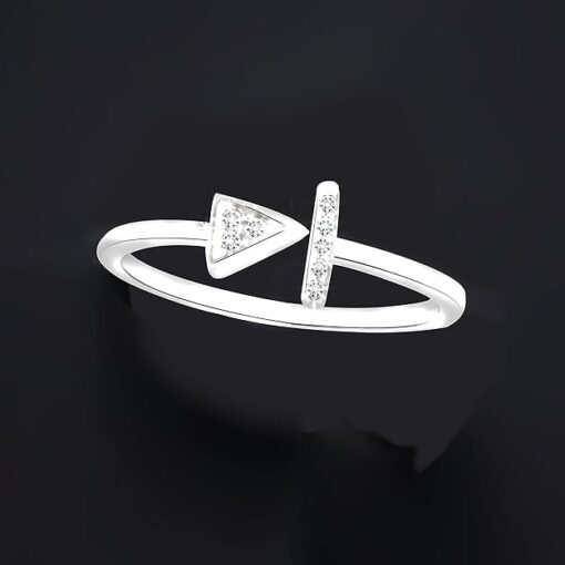 view- SIVYAA Dainty Bar n Arrow White CZ Diamond pure silver Ring