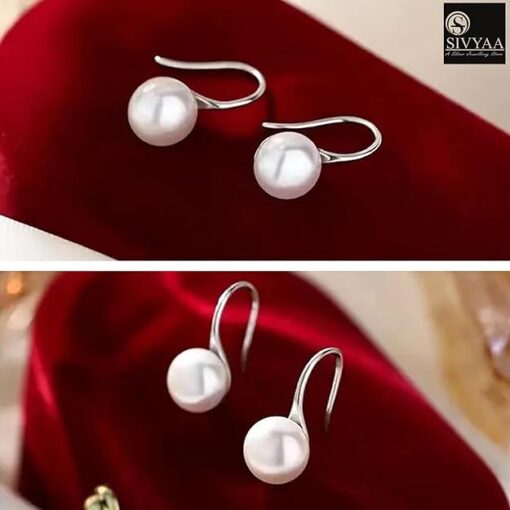 different side view- SIVYAA Fresh Water White Pearl Tiny Drop Dangle pure silver Earrings