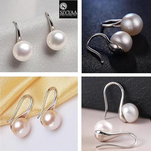 all side view- SIVYAA Fresh Water White Pearl Tiny Drop Dangle pure silver Earrings
