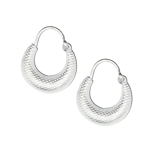 Kaju Shape grid textured pure silver Hoop Earrings