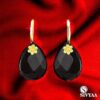 view 2- Handcrafted Pear SIVYAA Black Onyx Gold Plated pure silver dangle Earrings