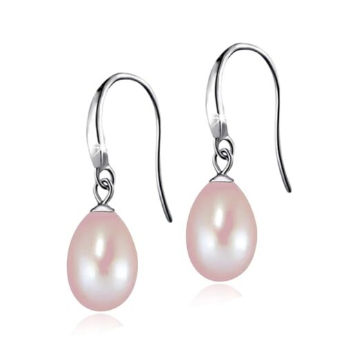 SIVYAA Fresh Water Pink Tear Drop Pearl Hook Dangle Earrings
