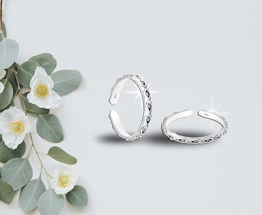 SIVYAA diamond motif Oxidized pure silver Toe Ring Band