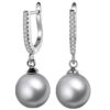 SIVYAA Solitaire Classic Silver Pearl Drop Dangle Hoop Earrings