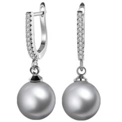 SIVYAA Solitaire Classic Silver Pearl Drop Dangle Hoop Earrings