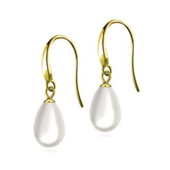 Gold Finish SIVYAA Fresh Water White Tear Drop Pearl Hook Dangle Earrings