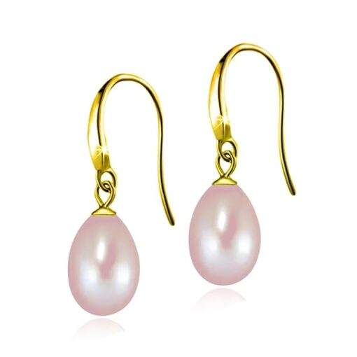 gold finish SIVYAA Fresh Water Pink Tear Drop Pearl Hook Dangle Earrings