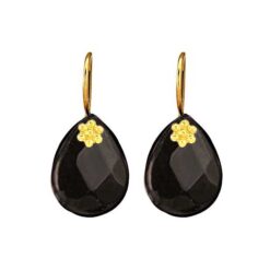Handcrafted Pear SIVYAA Black Onyx Gold Plated pure silver dangle Earrings
