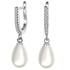 SIVYAA Solitaire Fresh Water Tear Drop White Pearl Dangle pure silver Hoop Earrings