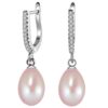 SIVYAA Solitaire Fresh Water Tear Drop Pink Pearl Dangle pure silver Hoop Earrings