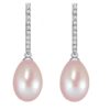front view- SIVYAA Solitaire Fresh Water Tear Drop Pink Pearl Dangle pure silver Hoop Earrings