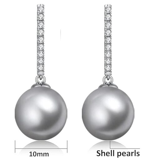 SIVYAA Solitaire Classic Silver Pearl Drop Dangle Hoop Earrings detail