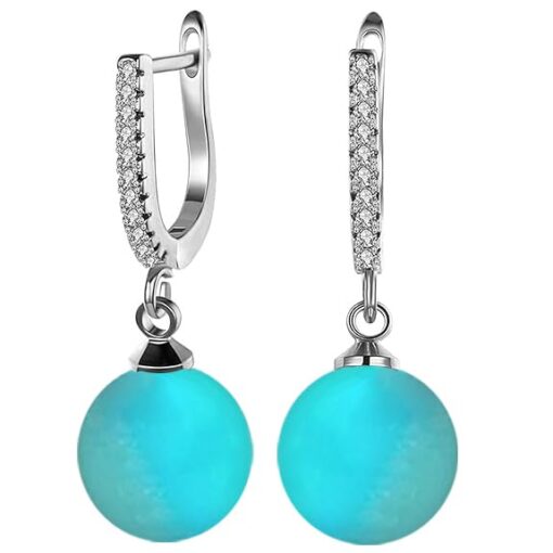 SIVYAA Solitaire Classic Turquoise Pearl Drop Dangle Hoop Earrings
