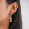 model wearing- SIVYAA Oval Citrine Linear Clip pure silver dangle Earrings