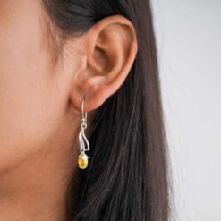 model wearing- SIVYAA Oval Citrine Linear Clip pure silver dangle Earrings