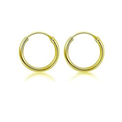 Gold Polish 2 mm Thick 12mm Plain Round Silver Hoop