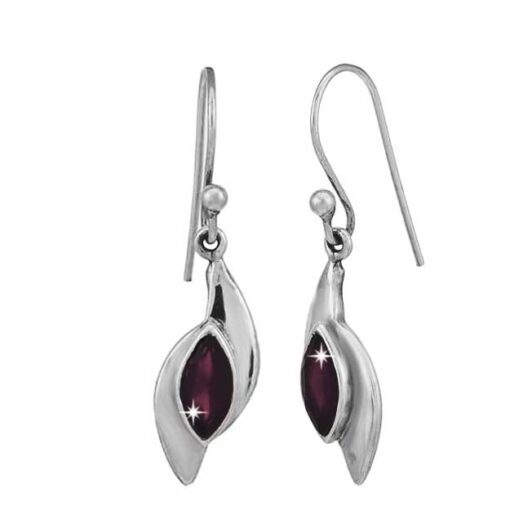 view -SIVYAA Marquise Red Garnet Leaf Drop Dangle pure silver Earrings