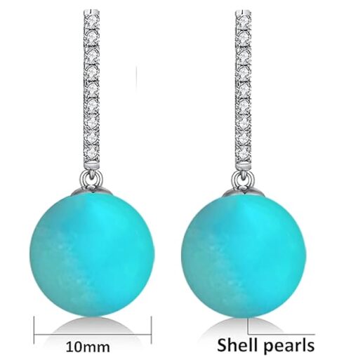SIVYAA Solitaire Classic Turquoise Pearl Drop Dangle Hoop Earrings Detail