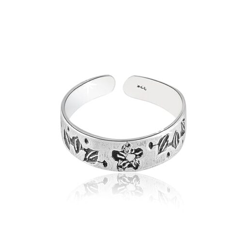 floral & leaf pattern motif- SIVYAA Trendy Oxidized Toe Ring Band