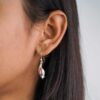 wearing model- SIVYAA Marquise Red Garnet Leaf Drop Dangle pure silver Earrings