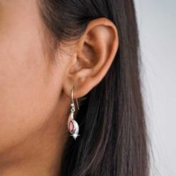 wearing model- SIVYAA Marquise Red Garnet Leaf Drop Dangle pure silver Earrings