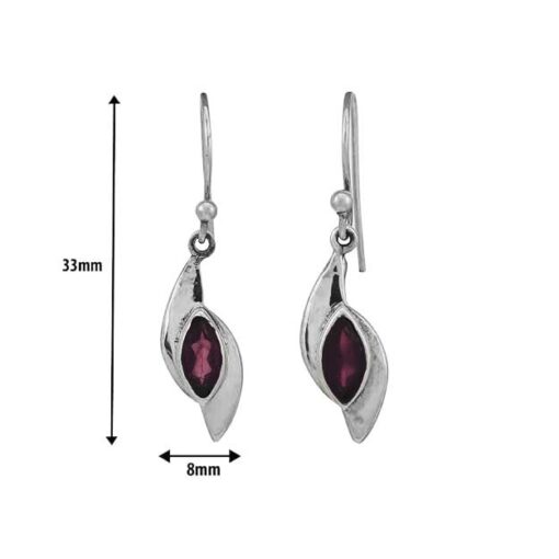 measurement- SIVYAA Marquise Red Garnet Leaf Drop Dangle pure silver Earrings