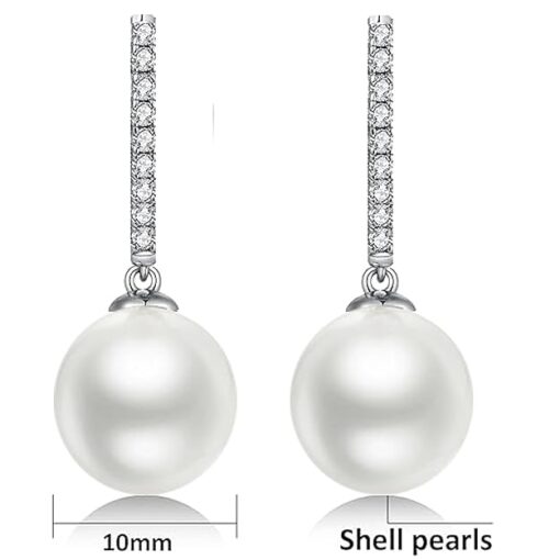 SIVYAA Solitaire Classic White Pearl Drop Dangle pure silver Hoop Earrings measurment