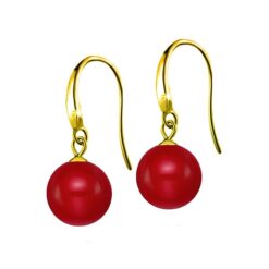 SIVYAA gold finish Classic Red Pearl Drop Hook Dangle Earrings