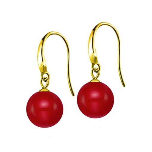 SIVYAA gold finish Classic Red Pearl Drop Hook Dangle Earrings
