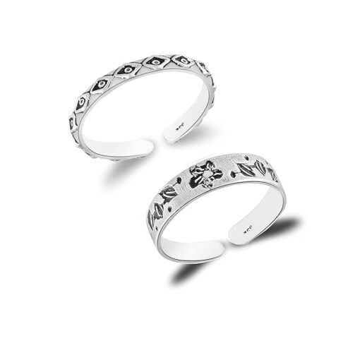 diamond - floral motief SIVYAA Trendy 1 pcs Oxidized Toe Ring Pure Silver Band for Women