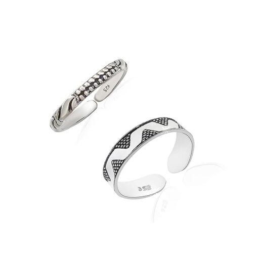 dots-wave & Triangle- pattern SIVYAA Trendy 1 pcs Oxidized Toe Ring Pure Silver Band for Women