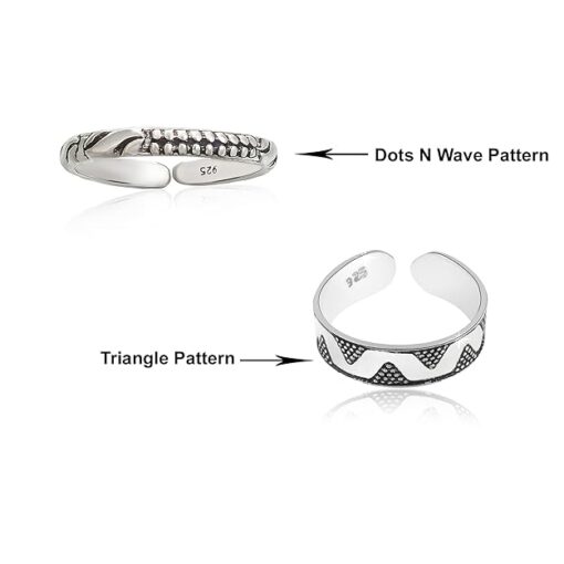 dots-wave & triangle motif SIVYAA 1 pcs Oxidized Toe Ring Pure Silver Band