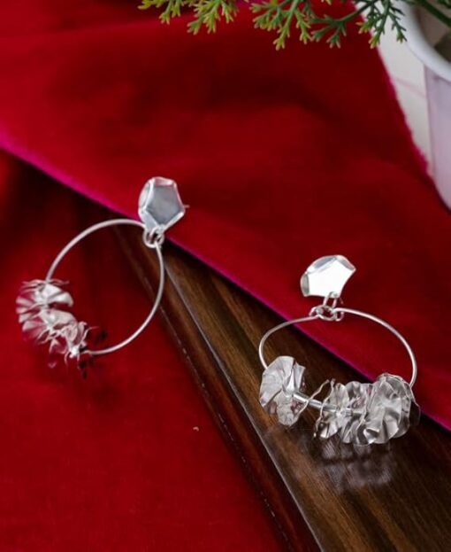 view 2- SIVYAA pure silver Rings in Ring Embellish Hoop Drop dangle studs earrings