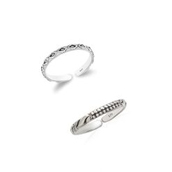 dot-wave & diamond motif- SIVYAA Trendy 1 pcs Oxidized Toe Ring Pure Silver Band for Women