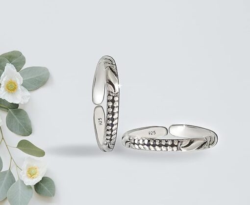 SIVYAA Trendy Oxidized dot-wave Toe Ring Pure Silver Band for Women