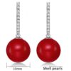 SIVYAA Solitaire Classic Red Pearl Drop Dangle pure silver Hoop Earrings measurment