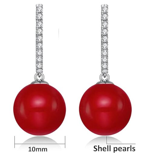 SIVYAA Solitaire Classic Red Pearl Drop Dangle pure silver Hoop Earrings measurment