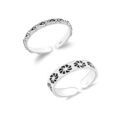 floral diamond motif- SIVYAA Trendy 1 pcs Oxidized Toe Ring Pure Silver Band for Women