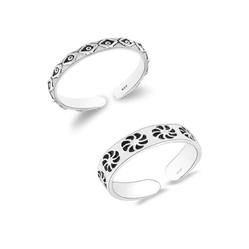floral diamond motif- SIVYAA Trendy 1 pcs Oxidized Toe Ring Pure Silver Band for Women