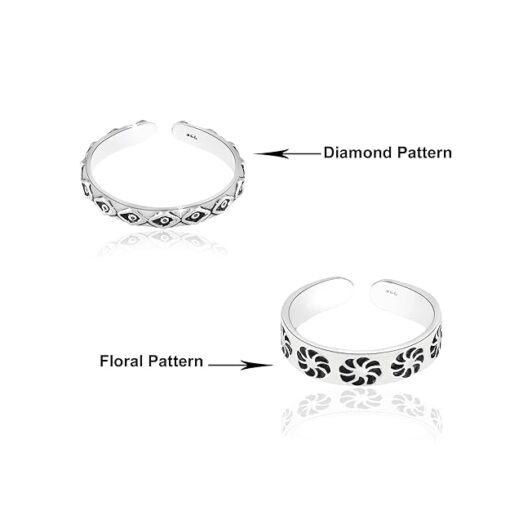 floral diamond motif- SIVYAA Oxidized Toe Ring Pure Silver Band for Women