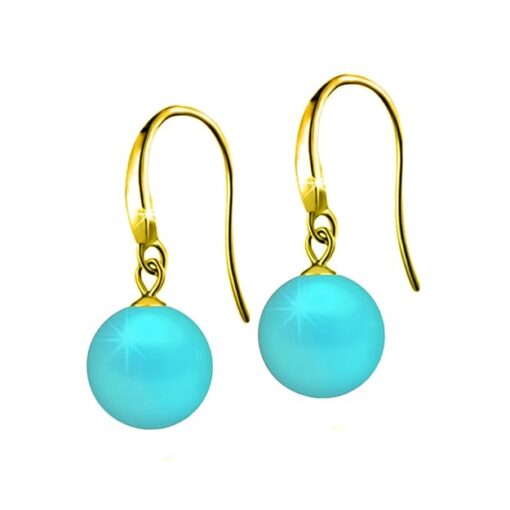 SIVYAA gold finish Classic Turquoise Pearl Drop Hook Dangle Earrings