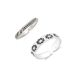 dots-wave & floral- pattern SIVYAA Trendy 1 pcs Oxidized Toe Ring Pure Silver Band for Women