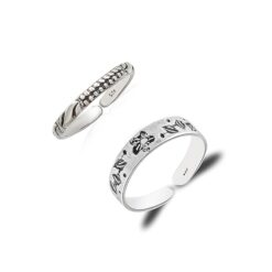 dots-wave & floral-leaves pattern SIVYAA Trendy 1 pcs Oxidized Toe Ring Pure Silver Band for Women