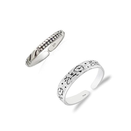 dot-wave & random motif SIVYAA Trendy 1 pcs Oxidized Toe Ring Pure Silver Band for Women