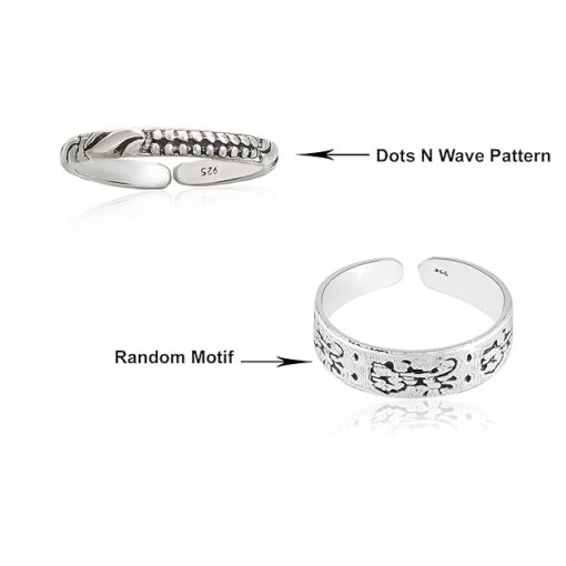dot-wave & random motif SIVYAA Oxidized Toe Ring Pure Silver Band