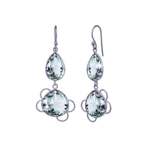 SIVYAA Tear Drop Clear Quartz Green Amethyst pure silver Dangle earring