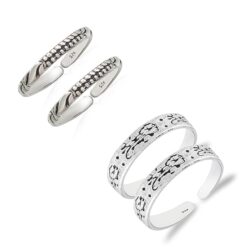 combo of dots-wave & Random pattern Oxidized Pure Silver Toe Ring Band- SIVYAA