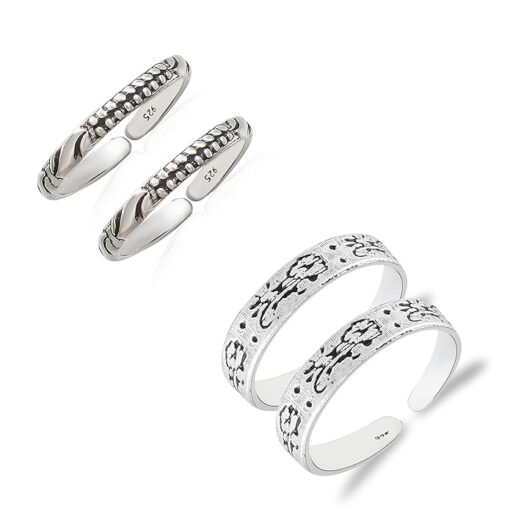 combo of dots-wave & Random pattern Oxidized Pure Silver Toe Ring Band- SIVYAA
