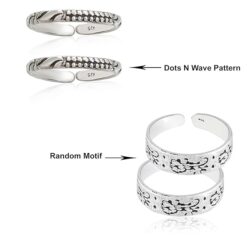 Name- combo of dots-wave & Random pattern Oxidized Pure Silver Toe Ring Band- SIVYAA