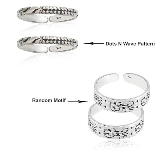 Name- combo of dots-wave & Random pattern Oxidized Pure Silver Toe Ring Band- SIVYAA